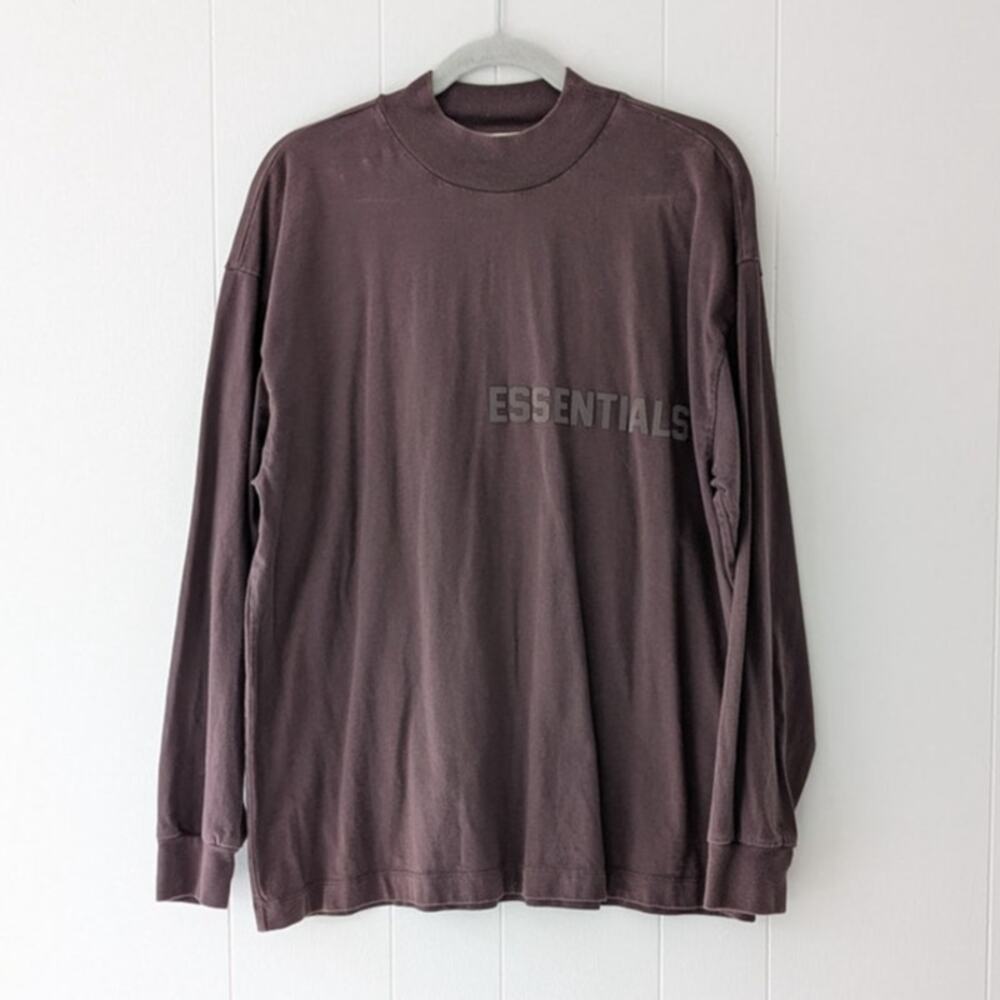 Fear of God Essentials Purple Cotton Mock Neck Long Sleeve T-Shirt, size S